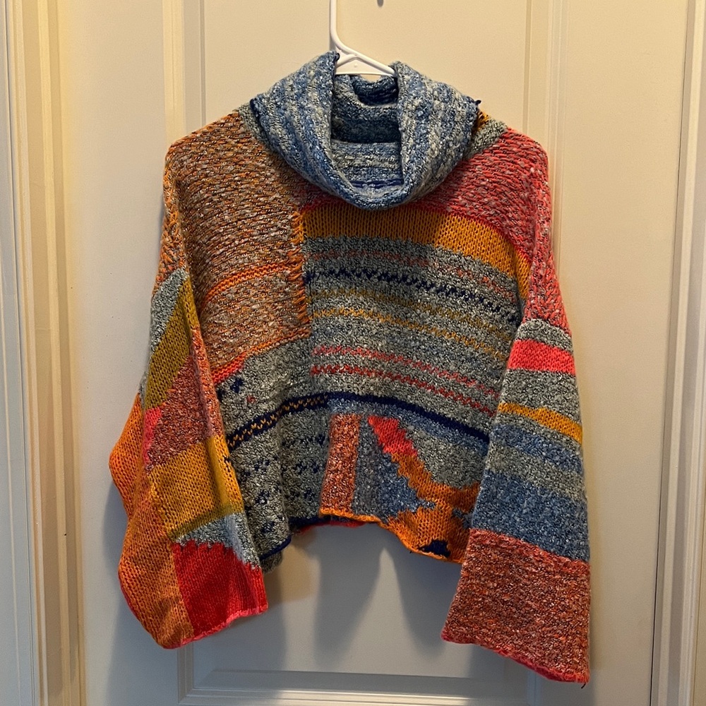 Sincerely Jules Multicolor Patchwork Turtleneck S… - image 1